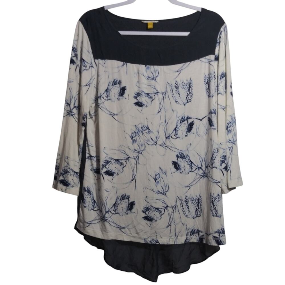 Leifsdottir Anthropologie Silk Floral Printed Hi Low Blouse Size L